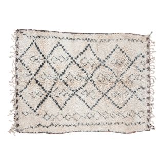 Vintage Moroccan Diamond Wool Rug - Cream & Black Geo Pattern