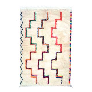 Moroccan Geometric Berber Rug in White - Handwoven Sheep's Wool