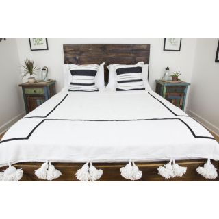 Handmade White Fuzzy Moroccan Pom Pom Blanket - Stylish and Versatile Home Accent
