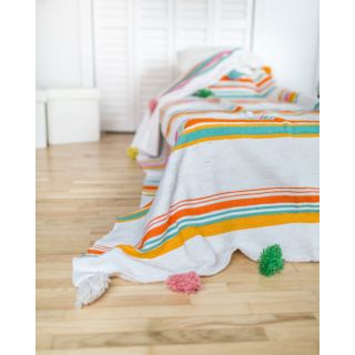 Handwoven Moroccan Pom Pom Wool Blanket