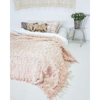 Pink Moroccan Wedding Blanket - Handcrafted Wool Bohemian Throw