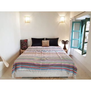 Moroccan Wool Striped Blanket with Fringe - Handwoven 100% Wool Blanket for Bed, Sofa, Picnic, Camping - Customizable Dimensions for Cozy Elegance