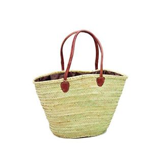 Moroccan Handwoven French Market Basket - Red Leather Straps