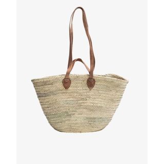 French Market Basket with Leather Straps - Handcrafted Moroccan Eco-Friendly Tote