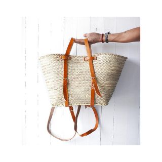 Eco-Friendly Handcrafted French Market Basket - Practical Light Brown Strap Basket for Shopping, Beach, Storage, Laundry, and More