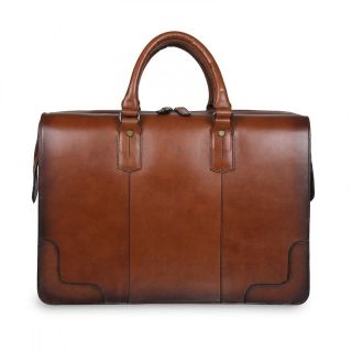 Luxury Moroccan Leather Laptop Bag - Elegant Dark Tan Design