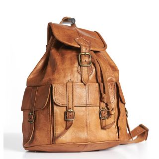 Moroccan Leather Backpack 008 - Genuine Handmade Saddle Tan Luxury