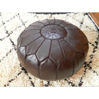 Luxurious Chocolate Brown Leather Moroccan Pouf