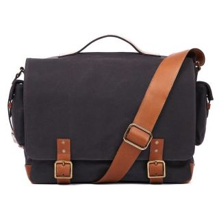 Black Tan Genuine Leather Moroccan Messenger Bag - Handcrafted in Fez