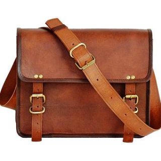 Vintage Brown Leather Messenger Bag | Handcrafted in Fez