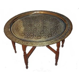 Moroccan Handmade Metal Side Table with Detachable Serving Tray