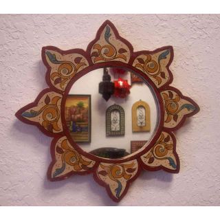Vintage Moroccan Red Flower-Shaped Mirror