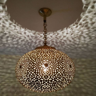 Moroccan Brass Pendant Lamp | Handcrafted, Vintage Elegance