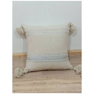 Ecru Moroccan Handmade Pillows with Silver Stripes
