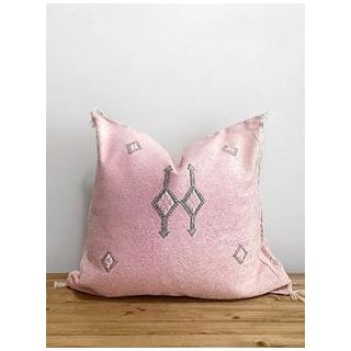 Pink Moroccan Cactus Silk Sabra Throw Pillows - Handmade Berber Art