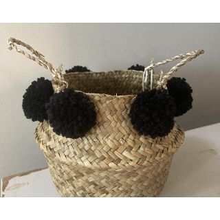 Moroccan Handcrafted Pom Pom Basket with Black Poms