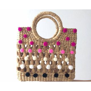 Handcrafted Moroccan Pom Pom Baskets - Pink, White, Black