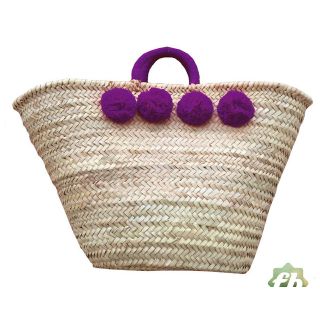 Moroccan Handwoven Pom Pom Basket - Eco-Friendly Storage