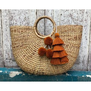 Moroccan Handmade Tan Pom Pom Baskets - Eco-Friendly & Versatile