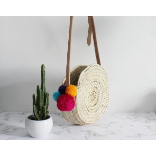 Moroccan Handmade Pom Pom Basket for Eco-Friendly Style