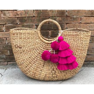 Moroccan Handmade Dark Pink Pom Pom Baskets