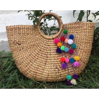 Moroccan Pom Pom Handmade Eco-Friendly Baskets - Versatile and Ethically Crafted