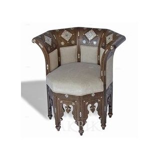 Moroccan Wood Chair with Marquetry Design & Mother of Pearl