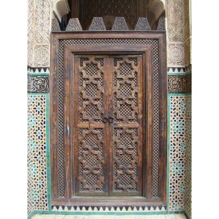 Vintage Moroccan Hand-Carved Solid Wood Door - High-Quality Craftsmanship