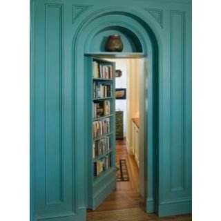 Teal Bookshelf Hidden Wood Door - Handcrafted in Morocco