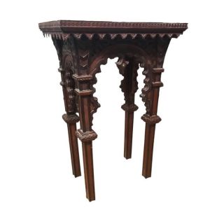 Moroccan Vintage Wood Table with Traditional Engravings