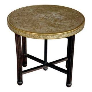 Moroccan Brass Top Wooden Table Tray
