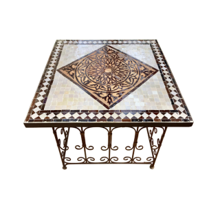Moroccan Mosaic Table: Handcrafted Geometric Iron Base