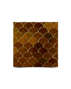 Moroccan Fish Scale Mosaic Tiles - Handcrafted Coffee Brown Scallop Pattern