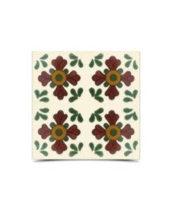 Green & Red Moroccan Floral Hand-Painted Tile - Bright Durable Mosaic