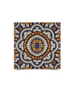 Blue & Mustard Moroccan Hand Painted Tile - Stylish Floral Design
