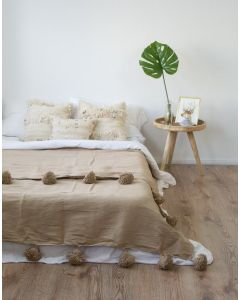 Luxurious Creme Moroccan Pom Pom Blanket - Handcrafted Wool Blanket