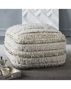 Moroccan Wedding Quilt Cotton Pouf with Fringed Edges