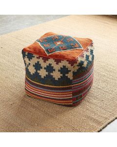 Moroccan Vintage Kilim Square Pouf - Handcrafted Comfort