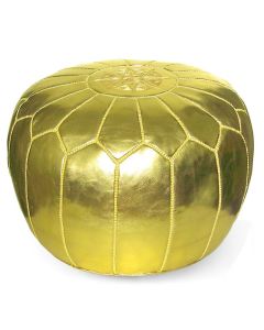 Gold Leather Moroccan Pouf - Handcrafted Genuine Leather Seating