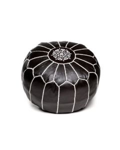 Handcrafted Black Embroidered Leather Pouf from Morocco - Handmade Moroccan Pouf