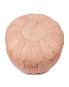 Pink Embroidered Moroccan Leather Pouf - Handmade Luxury Seating