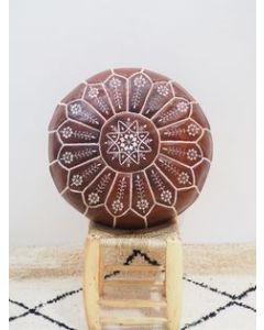 Authentic Moroccan Tan Flower Leather Poufs for Cozy Home Atmosphere