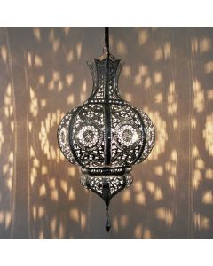 Moroccan Handcrafted Black Metal Pendant Lamp - Vintage Charm & Intricate Patterns