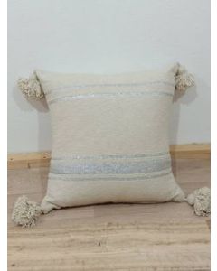 Ecru Moroccan Handmade Pillows with Silver Stripes