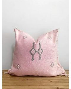 Pink Moroccan Cactus Silk Sabra Throw Pillows - Handmade Berber Art