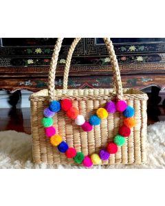 Moroccan Pom Pom Heart Basket - Handmade Berber Design