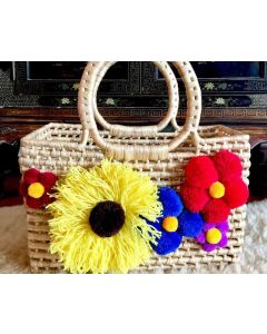 Moroccan Handmade Pom Pom Baskets - Ethical Eco-Friendly Storage & Beach Totes