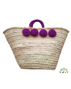 Moroccan Handwoven Pom Pom Basket - Eco-Friendly Storage