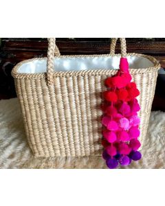 Moroccan Handmade Red Pink Purple Pom Pom Basket 007