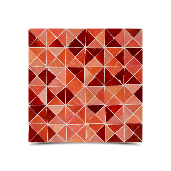 Moroccan Red Mosaic Tiles - Handmade Cubic Motif